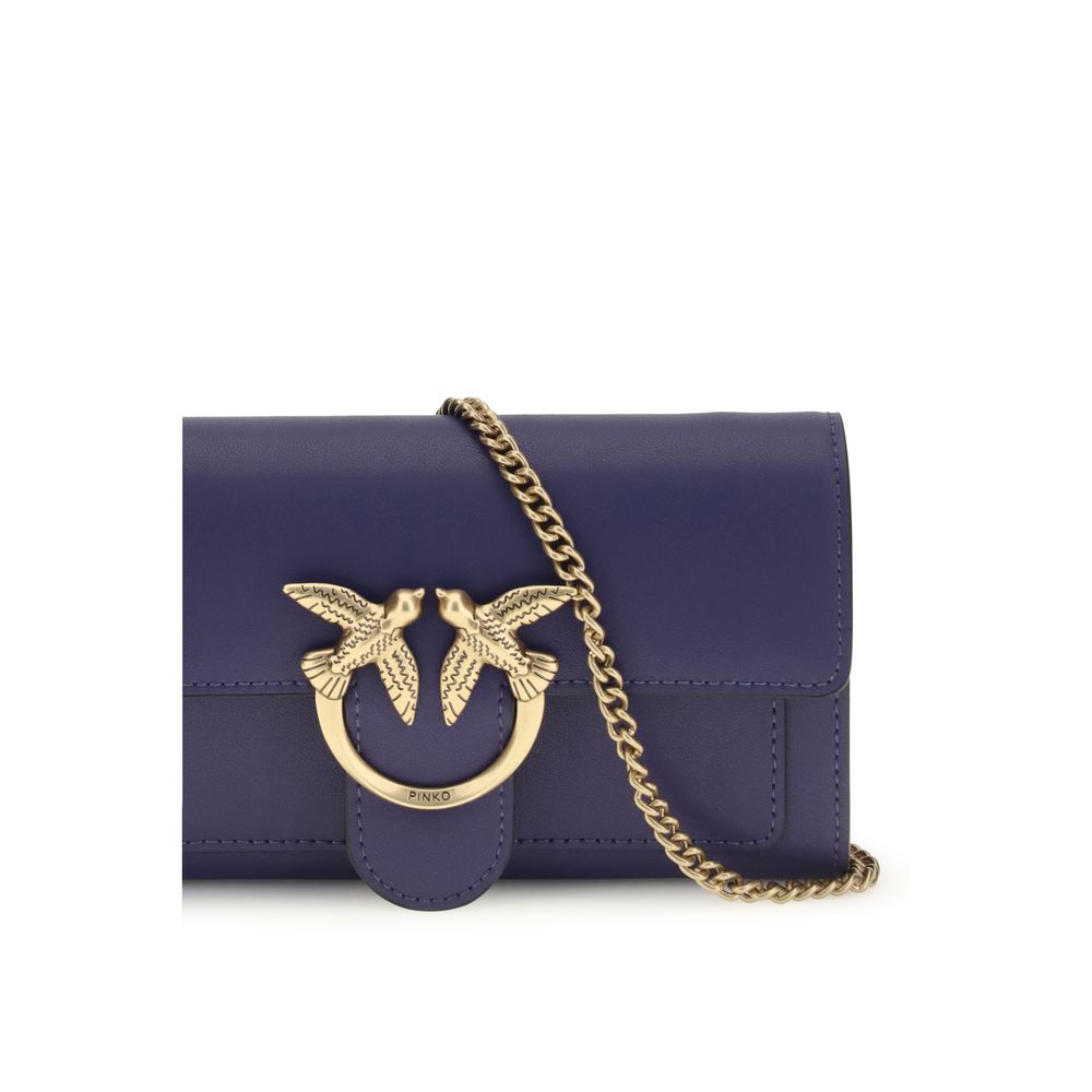 PINKO Blue Calf Leather Bos Taurus Wallet showing front view with card slots and sleek design