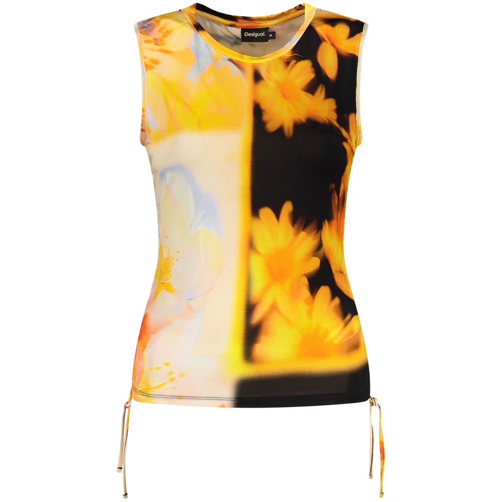 Desigual orange viscose women's tank top with a relaxed fit and sleeveless design, perfect for casual summer wear.