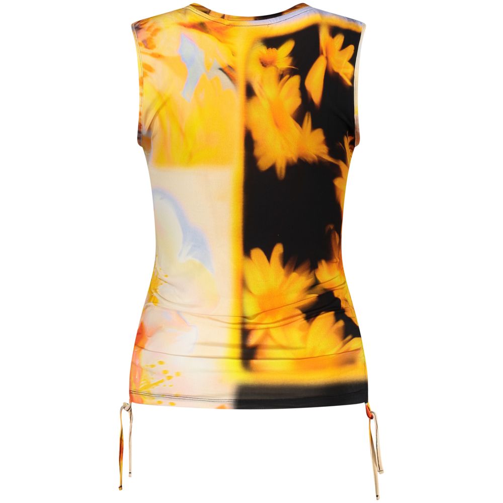 Desigual women's tank top in vibrant orange viscose fabric, featuring a relaxed fit and sleeveless design.