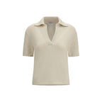 Gabriela Hearst beige cashmere polo shirt displayed flat, showcasing soft fabric and classic collar design.