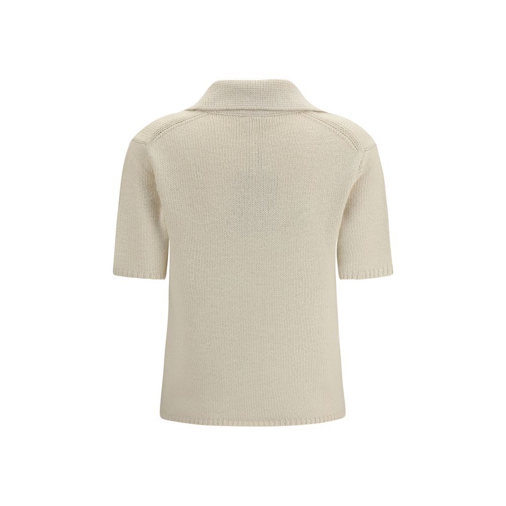 Gabriela Hearst beige cashmere polo shirt with a classic collar and short sleeves, soft and luxurious fabric.