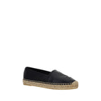Saint Laurent black lamb leather espadrilles with woven sole, stylish slip-on shoes for casual wear.