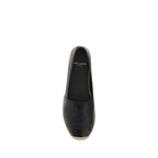 Saint Laurent Black Lamb Ovis Aries Espadrilles featuring a woven jute sole and sleek leather upper for stylish summer wear.