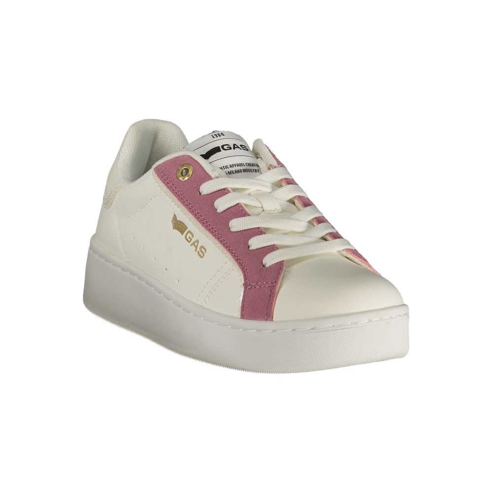 White Gas polyurethane women's sneaker with a sleek design and cushioned sole, ideal for casual and athletic wear.