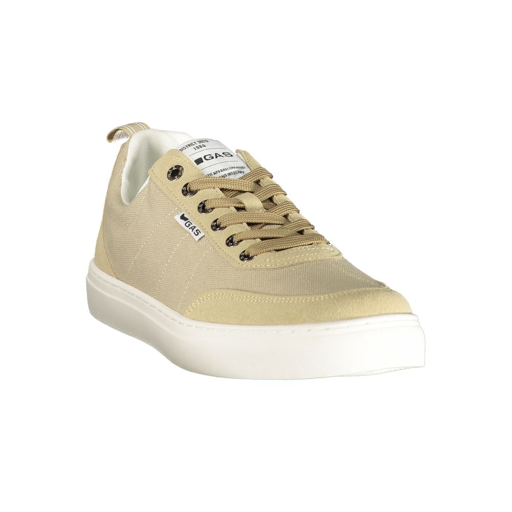 Gas beige polyurethane men's sneaker with sporty design and lace-up closure, stylish footwear for casual wear.