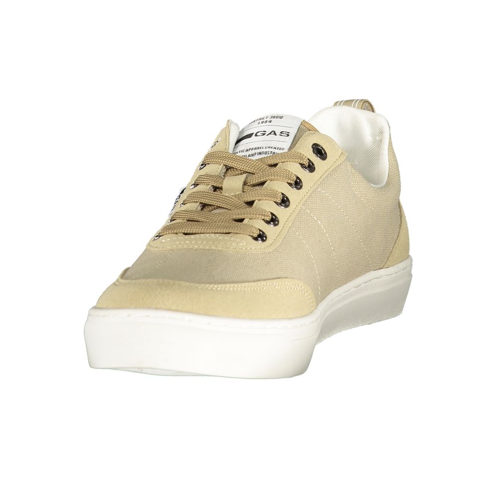 Gas beige polyurethane men's sneaker with white sole and lace-up design, stylish casual footwear.