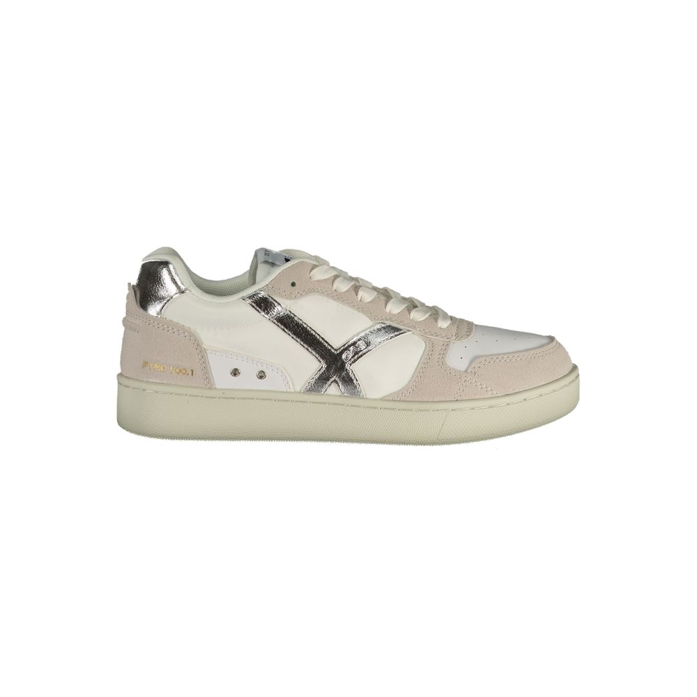 White Gas polyurethane women's sneakers with sporty design and laces, ideal for casual and athletic wear.