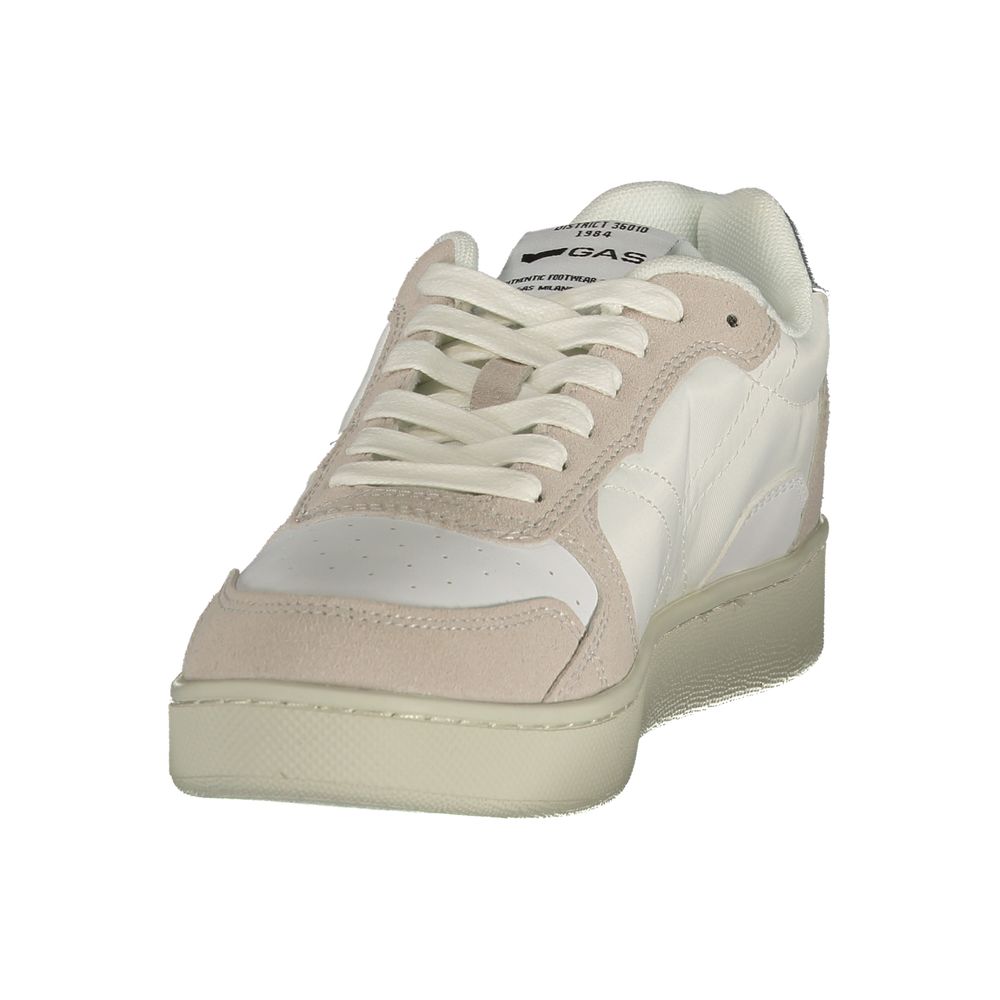 White Gas polyurethane women's sneakers with breathable design and sporty laces, casual footwear for everyday wear.