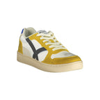 White Gas polyester men's sneaker with sporty design and lace-up front, featuring a rubber sole and casual style.