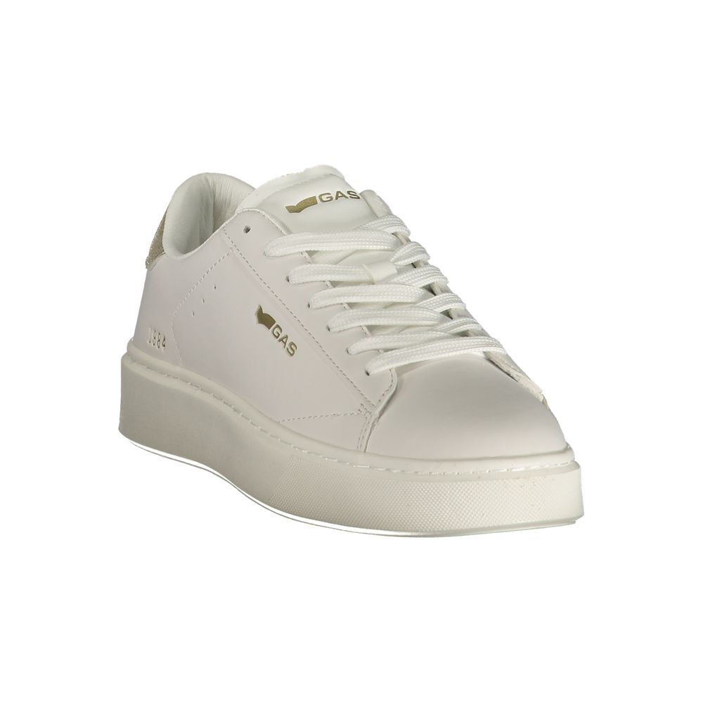 White Gas polyurethane women's sneakers with sleek design and comfortable fit, featuring stylish laces and rubber outsole.