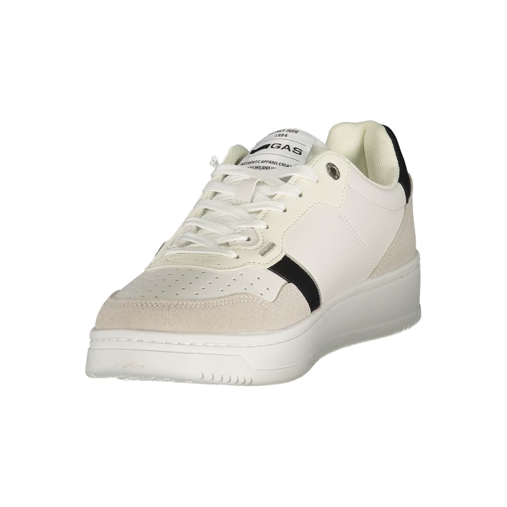White Gas polyurethane men's sneaker with sporty design and lace-up closure, stylish footwear for casual wear.