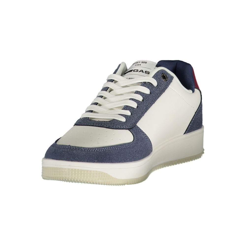 White Gas polyurethane men's sneaker with lace-up design and sporty style, showing a close-up of the shoe's side view.