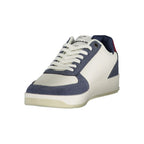 White Gas polyurethane men's sneaker with lace-up design and sporty style, showing a close-up of the shoe's side view.