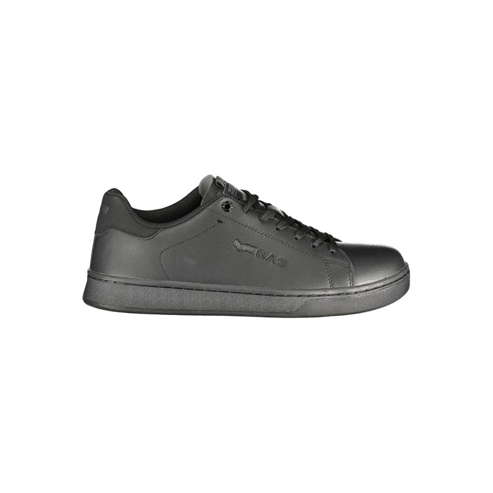 Gas black polyurethane men's sneaker with a sleek design and white sole, featuring laced closure and modern athletic style.