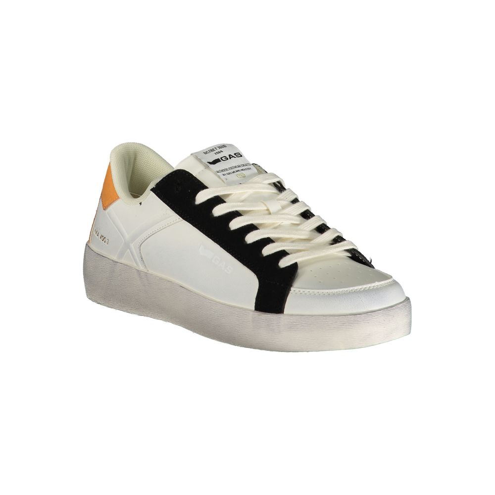 Gas white polyurethane men's sneaker with lace-up design and sporty style, shown from a side view.
