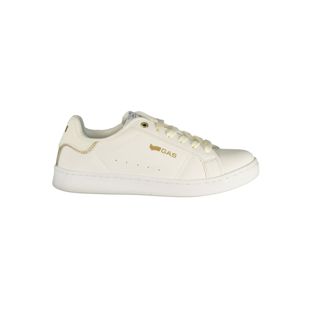 Gas Bianco polyurethane women’s sneakers with white design, featuring lace-up closure and stylish casual footwear.