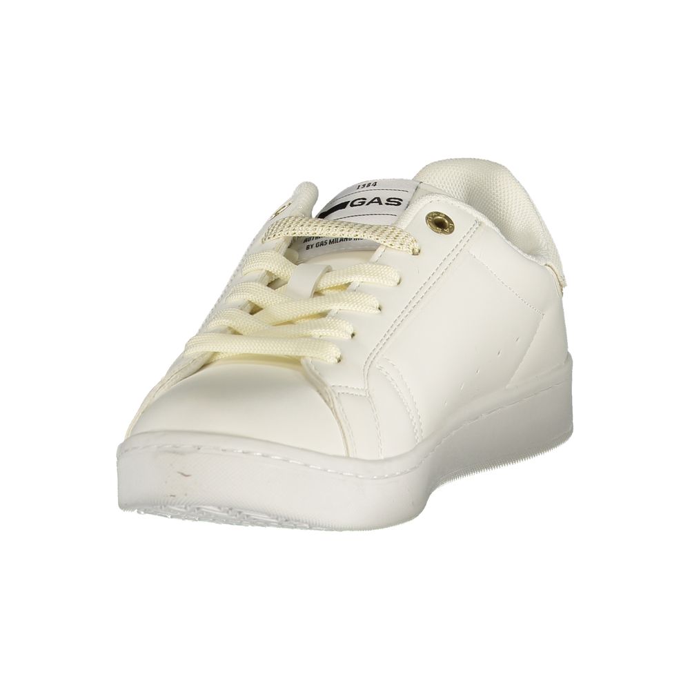 Gas Bianco polyurethane women’s sneaker with white and beige design, featuring a sleek, modern silhouette and lace-up closure.
