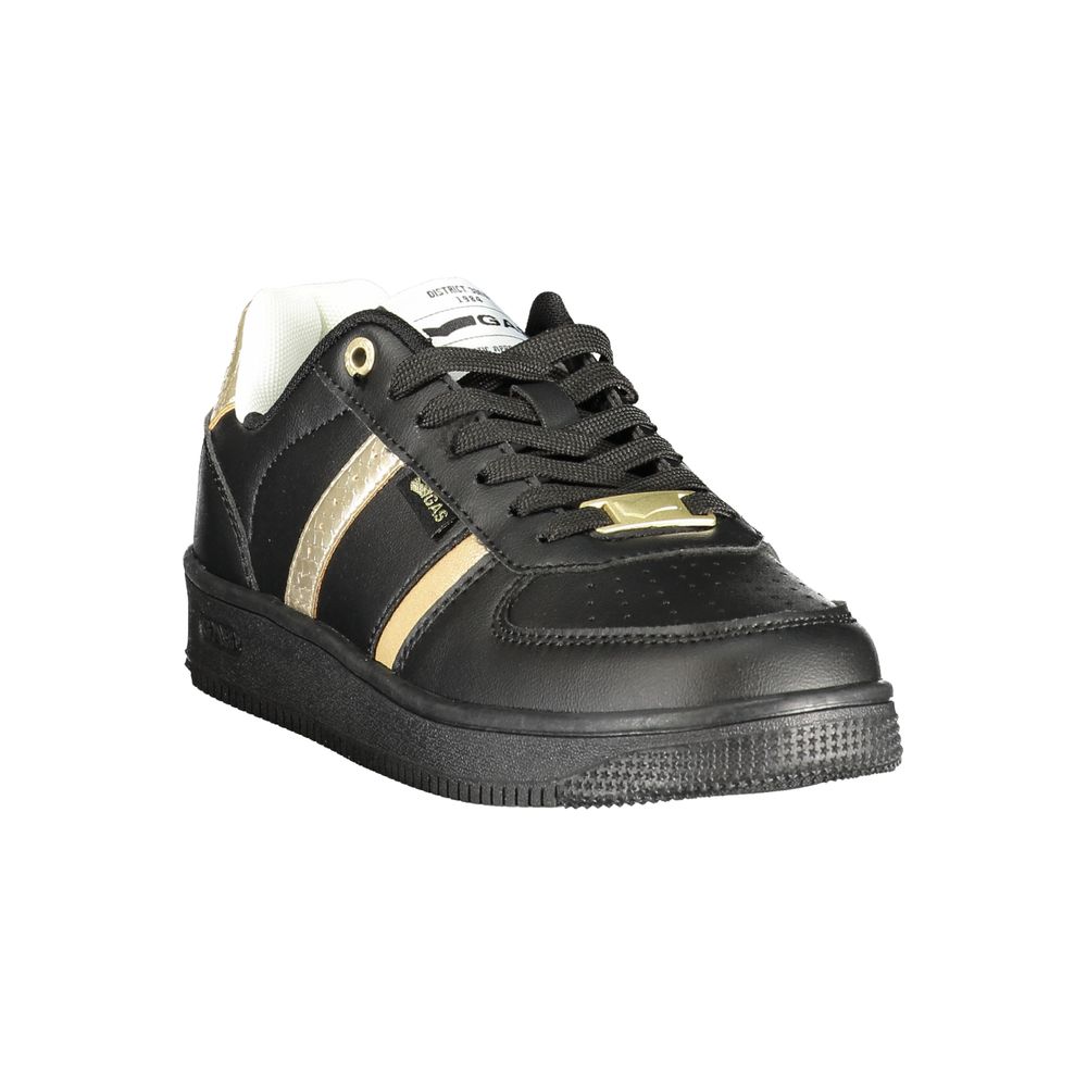 Black Gas polyurethane women’s sneaker with gas-black design and sporty laces, showcasing a sleek, modern casual footwear style.