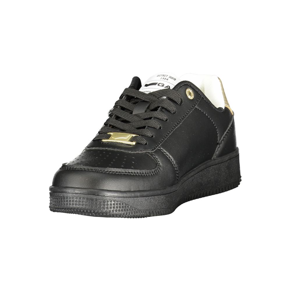 Gas black polyurethane women’s sneakers with sleek design and comfortable fit, featuring stylish laces and modern athletic look.