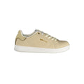 Gas beige polyester women's sneakers with white rubber soles and lace-up design, stylish and comfortable casual footwear.