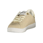 Gas beige polyester women’s sneaker with white rubber sole and lace-up design, casual athletic footwear for women.
