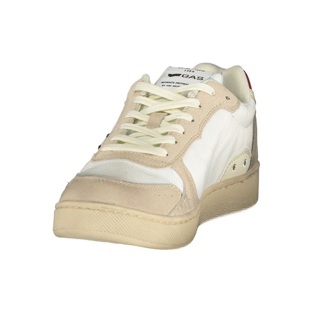 Gas Bianco polyurethane men's sneaker with white upper and black sole, featuring stylish design and comfortable fit.