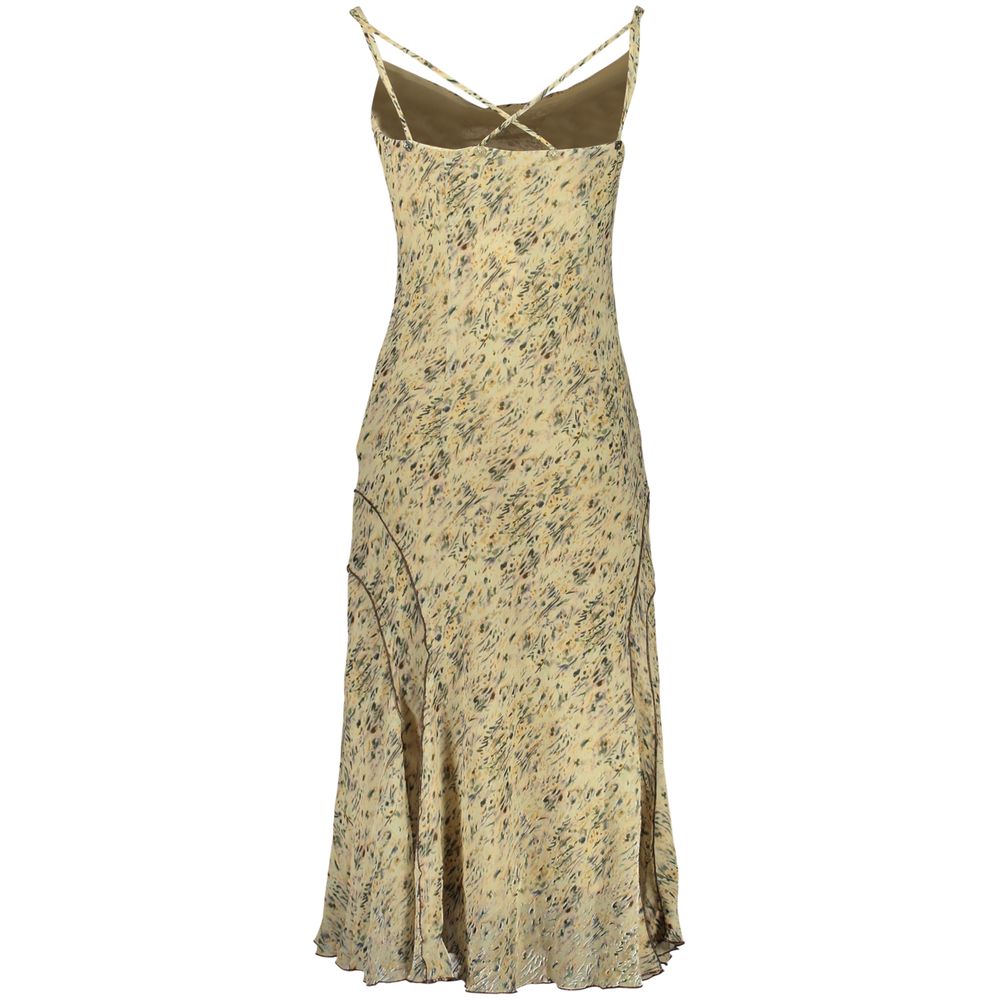 Desigual beige polyester women's dress with a relaxed fit, featuring a stylish and comfortable design for casual wear.