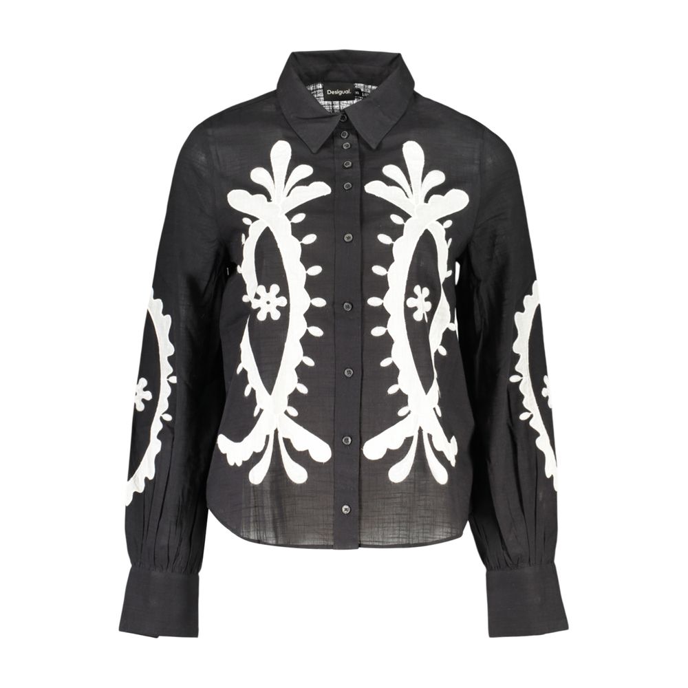 Desigual Nero cotton women’s shirt featuring a casual fit with long sleeves and a stylish, modern design.