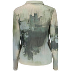 Desigual Verde polyester women's shirt with a relaxed fit and colorful pattern, displayed on a hanger against a plain background.
