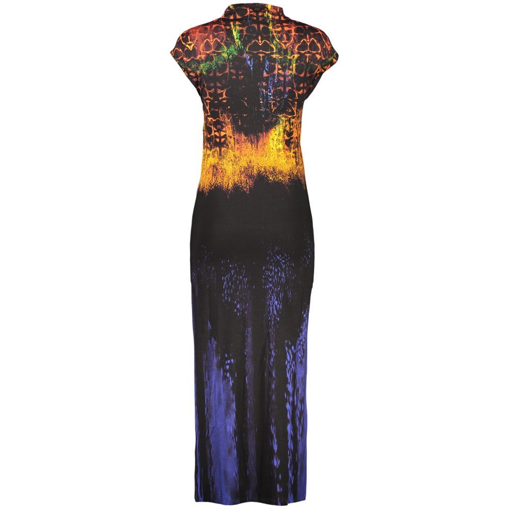 Desigual black viscose women's dress with a relaxed fit and subtle pattern, displayed on a hanger.