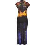 Desigual black viscose women's dress with a relaxed fit and subtle pattern, displayed on a hanger.