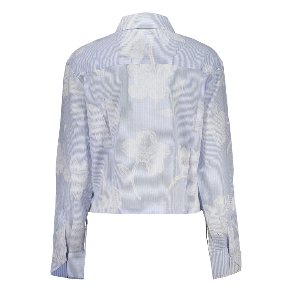 Desigual Azzurro cotton women’s shirt with a relaxed fit and colorful pattern, featuring a collar and button front.