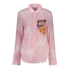 Desigual pink cotton women's shirt with a relaxed fit and casual style, featuring a button-down front and short sleeves.