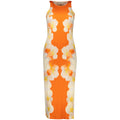 Desigual women's orange viscose dress with a relaxed fit and stylish design, perfect for casual and semi-formal occasions.