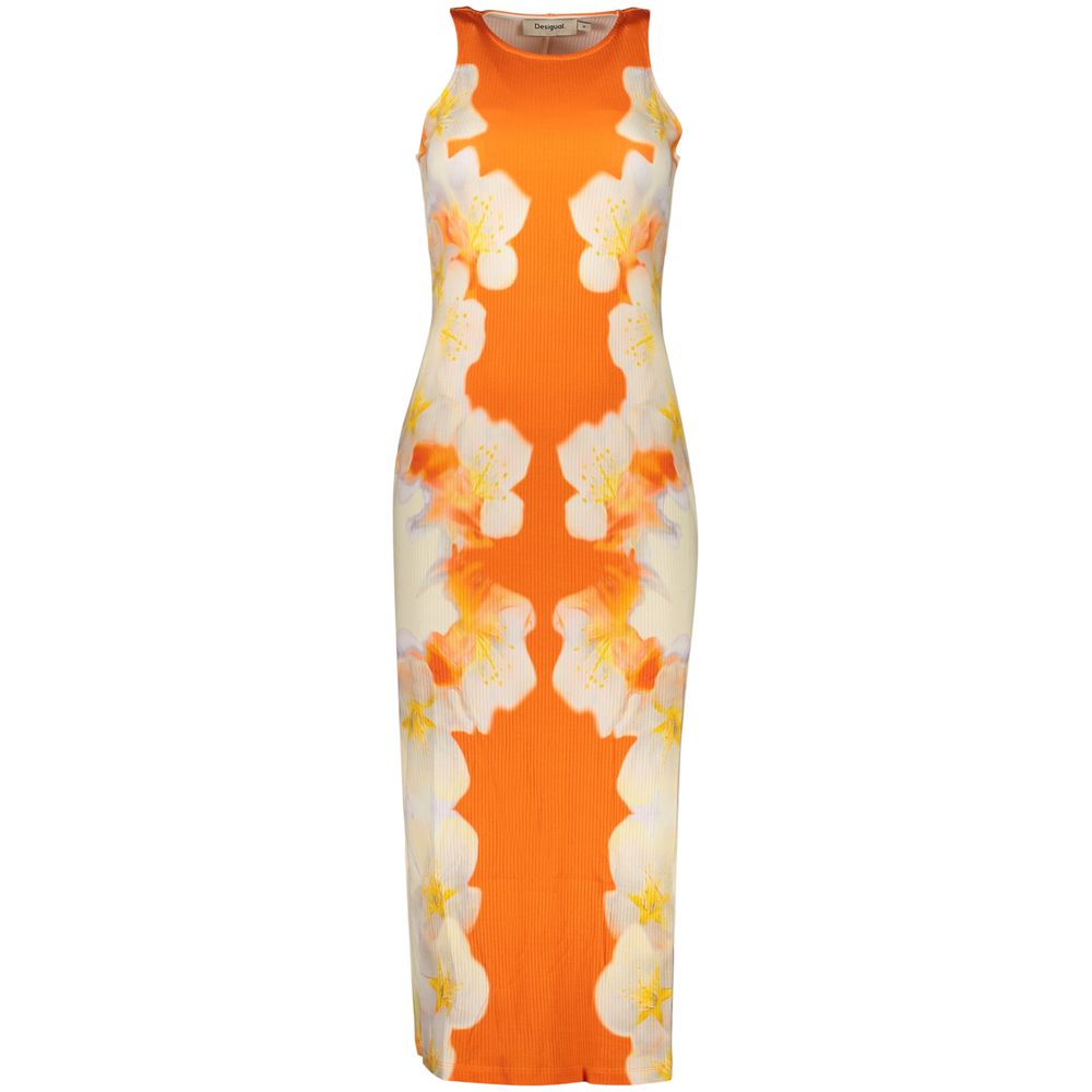 Desigual women's orange viscose dress with a relaxed fit and stylish design, perfect for casual and semi-formal occasions.