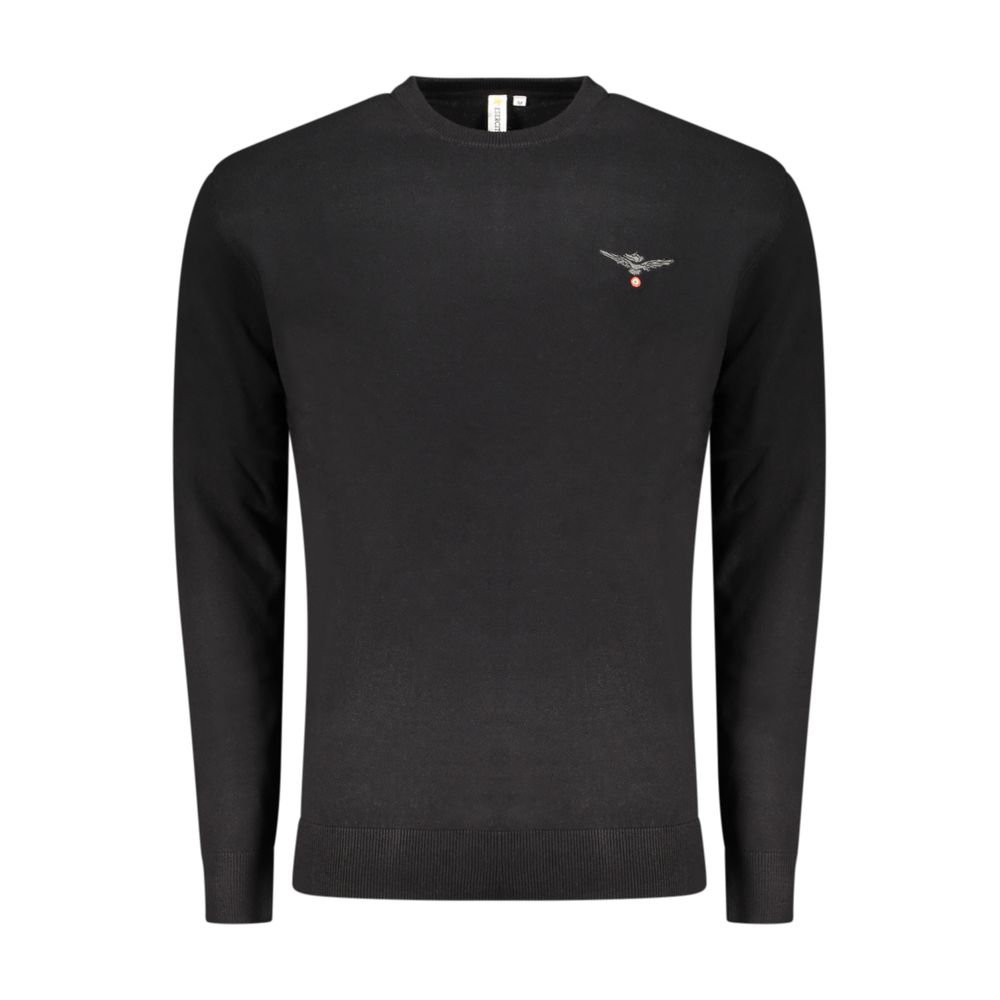 Black cotton men's sweater from Accademia Militare featuring a classic crew neck and ribbed cuffs.
