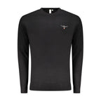 Black cotton men's sweater from Accademia Militare featuring a classic crew neck and ribbed cuffs.