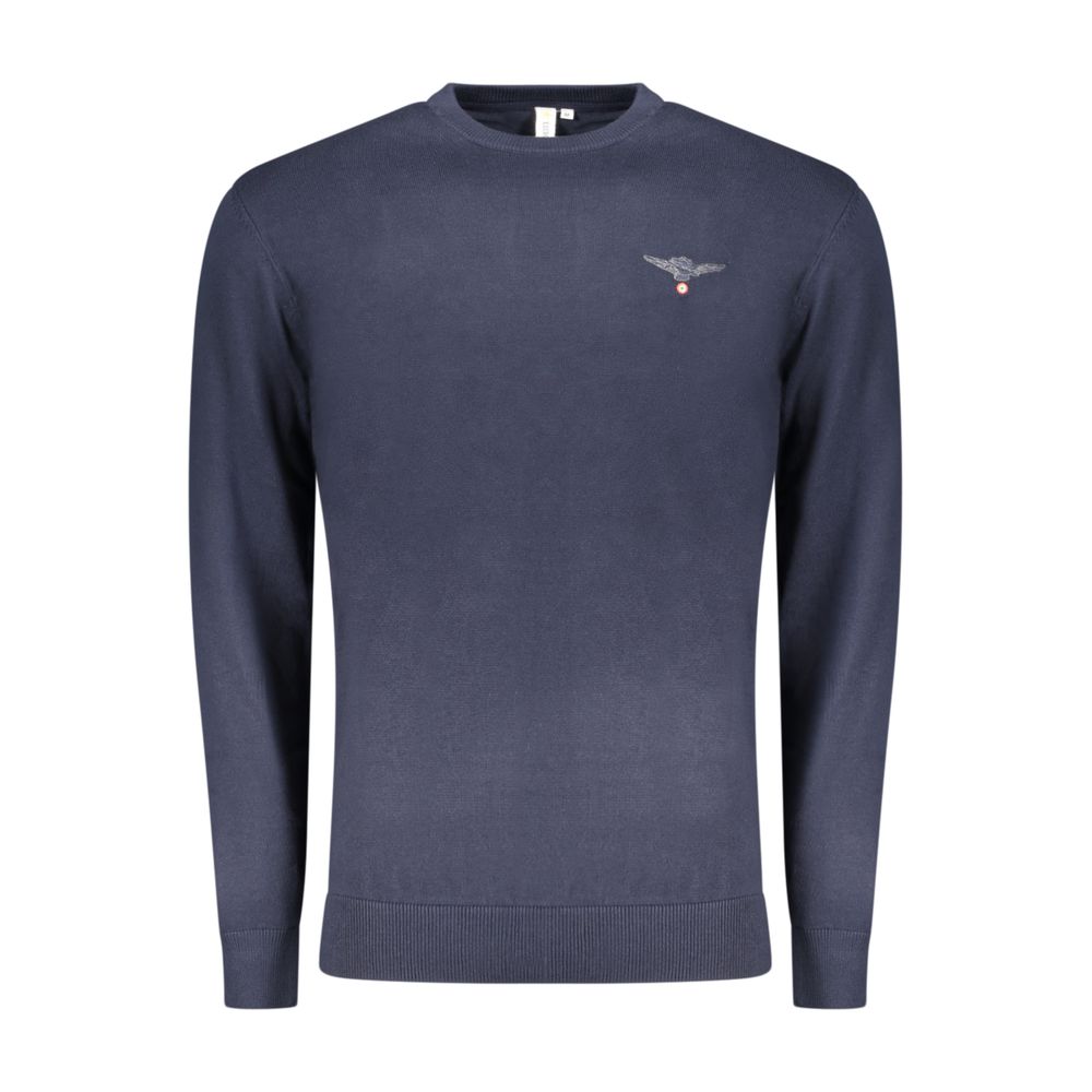 Blue cotton men's sweater from Accademia Militare with a classic crew neck and ribbed cuffs, suitable for casual wear.