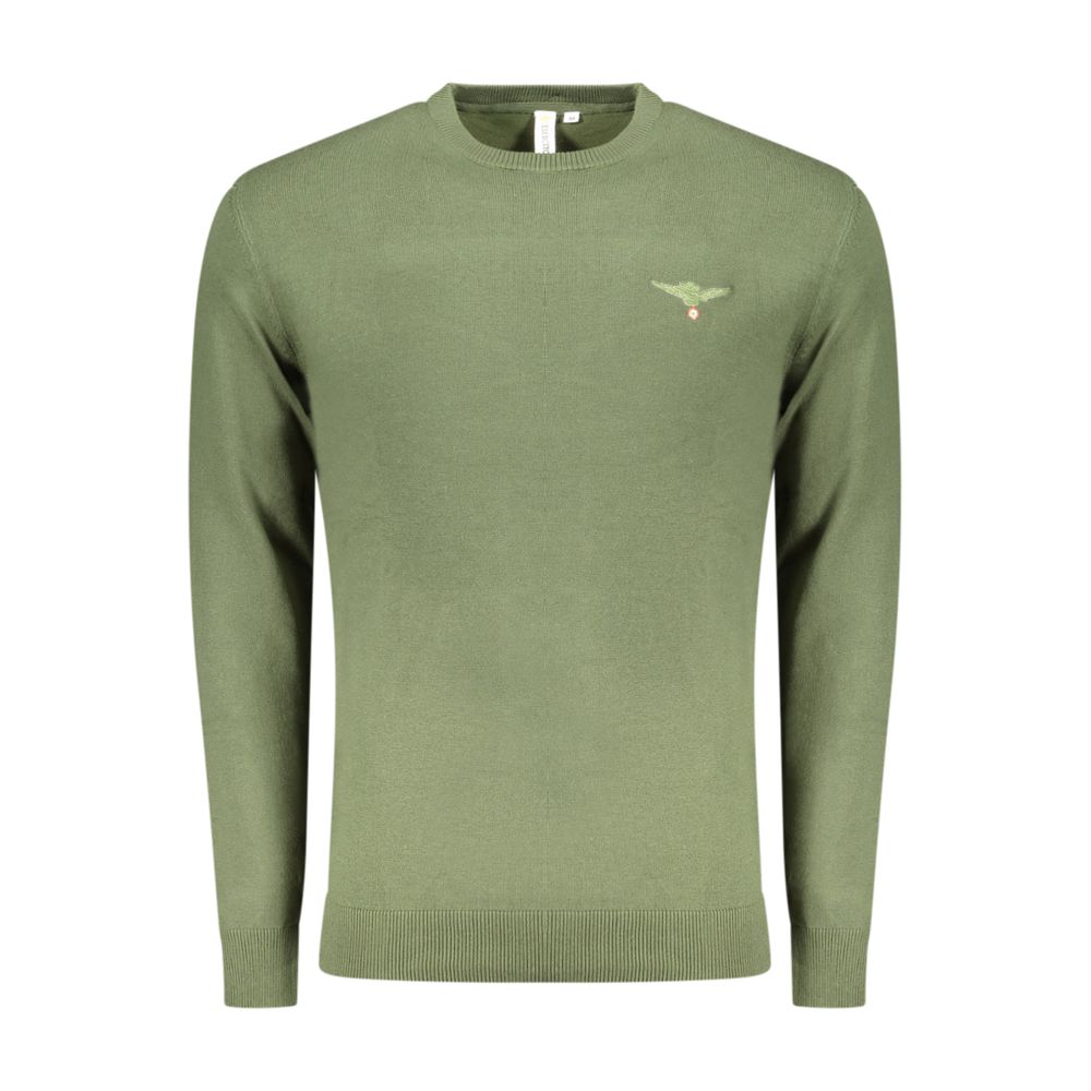 Green cotton men's sweater by Accademia Militare, featuring a classic crewneck design and ribbed cuffs.