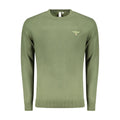 Green cotton men's sweater by Accademia Militare, featuring a classic crewneck design and ribbed cuffs.