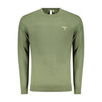 Green cotton men's sweater by Accademia Militare, featuring a classic crewneck design and ribbed cuffs.