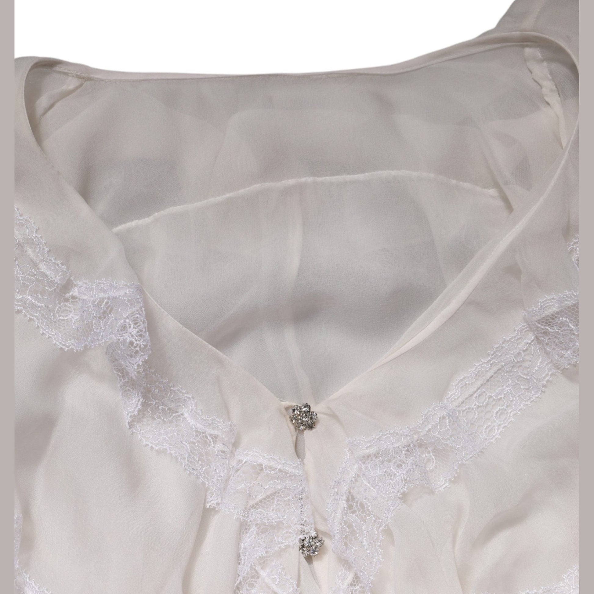 Dolce & Gabbana White LongSleeve Lace Trim Ruffled Blouse Top
