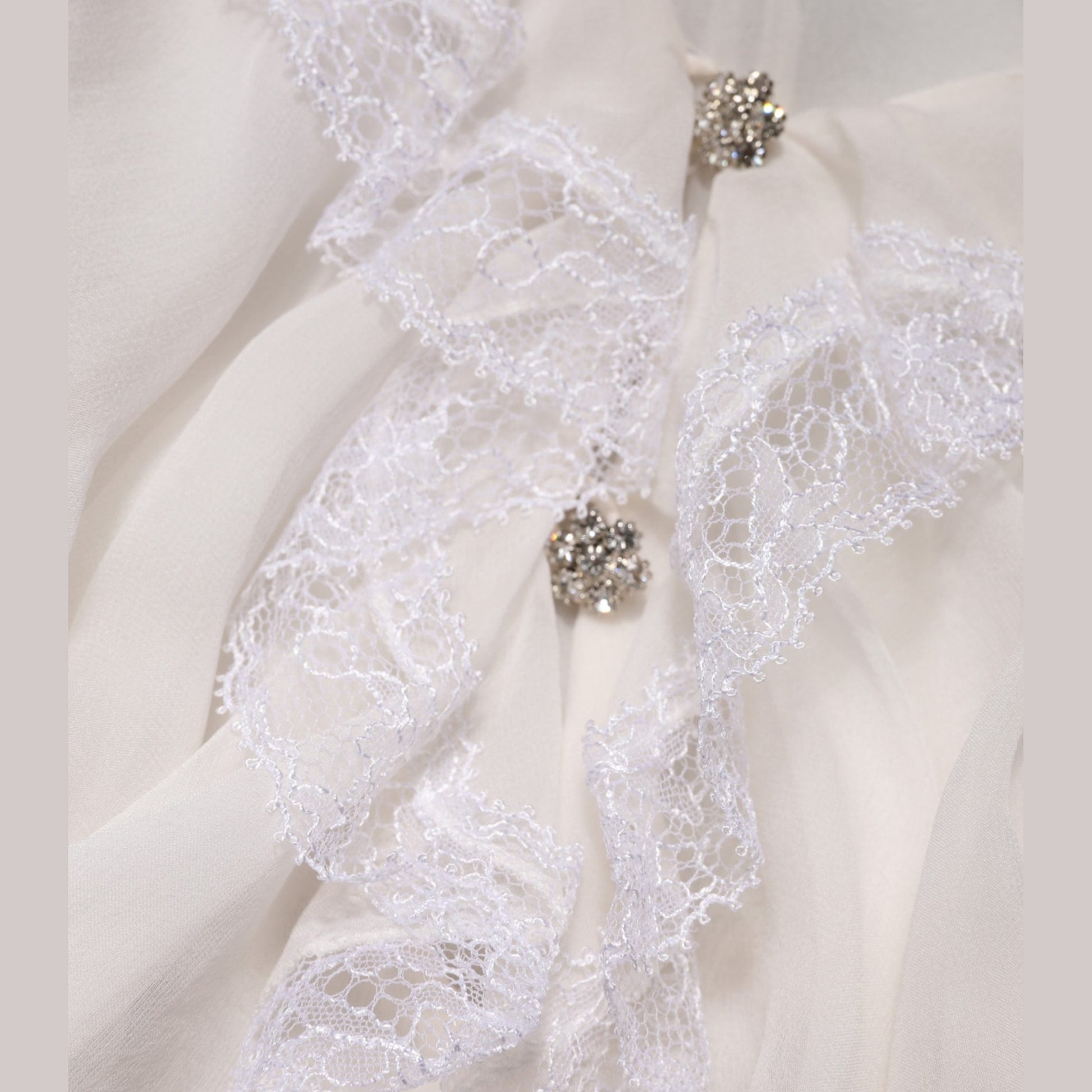 Dolce & Gabbana White LongSleeve Lace Trim Ruffled Blouse Top