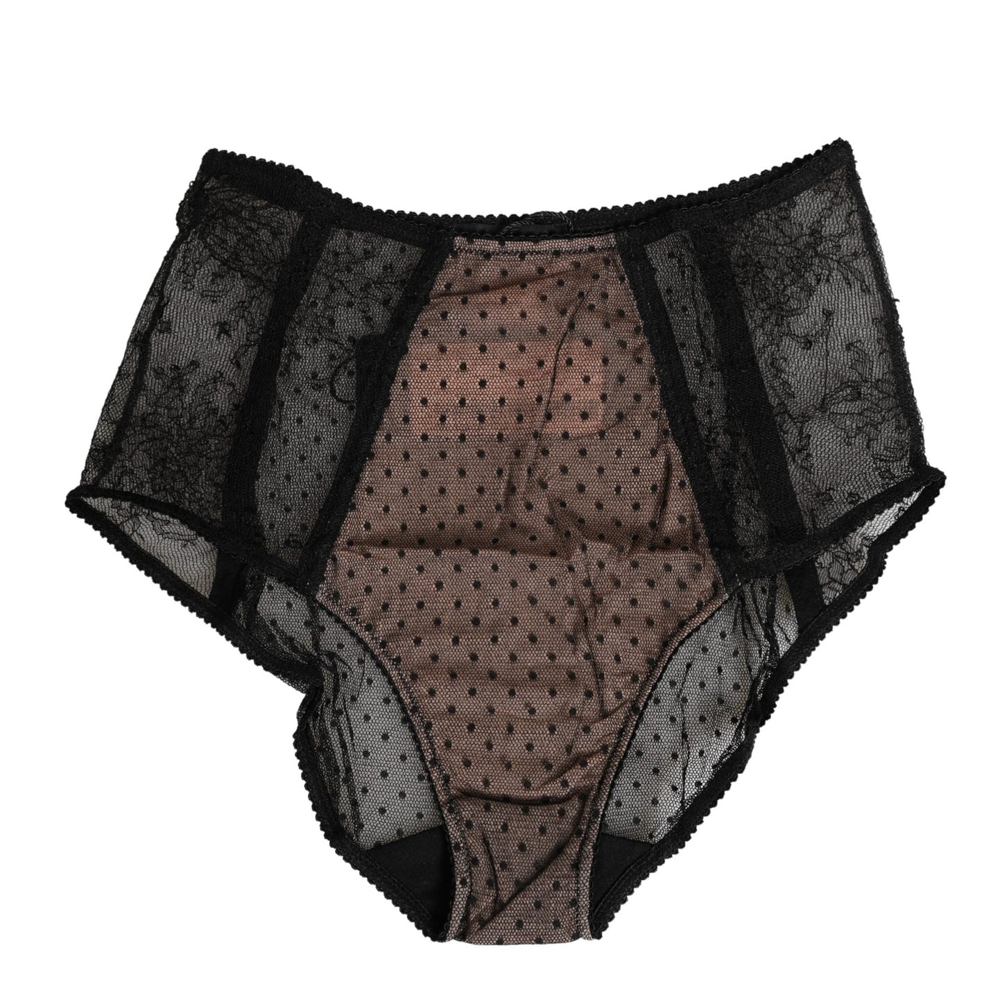Dolce & Gabbana Black Sheer Polka Dot Lace High Waist Brief Underwear