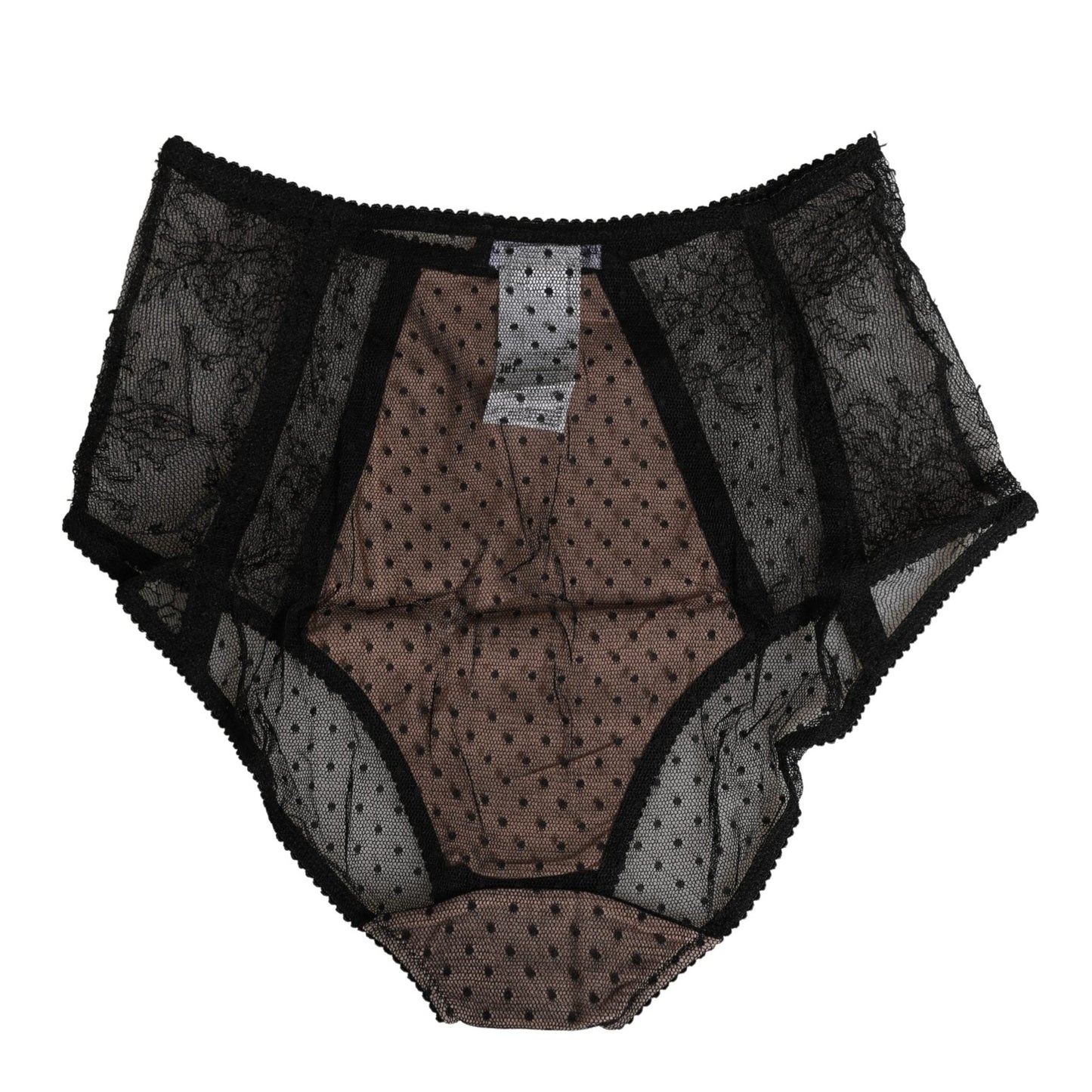 Dolce & Gabbana Black Sheer Polka Dot Lace High Waist Brief Underwear