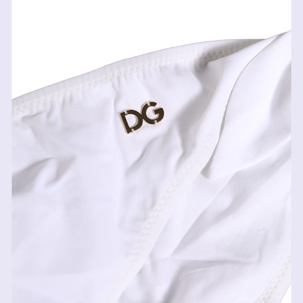 Dolce & Gabbana White Nylon DG Logo Plaque Bikini Bottom Swimwear