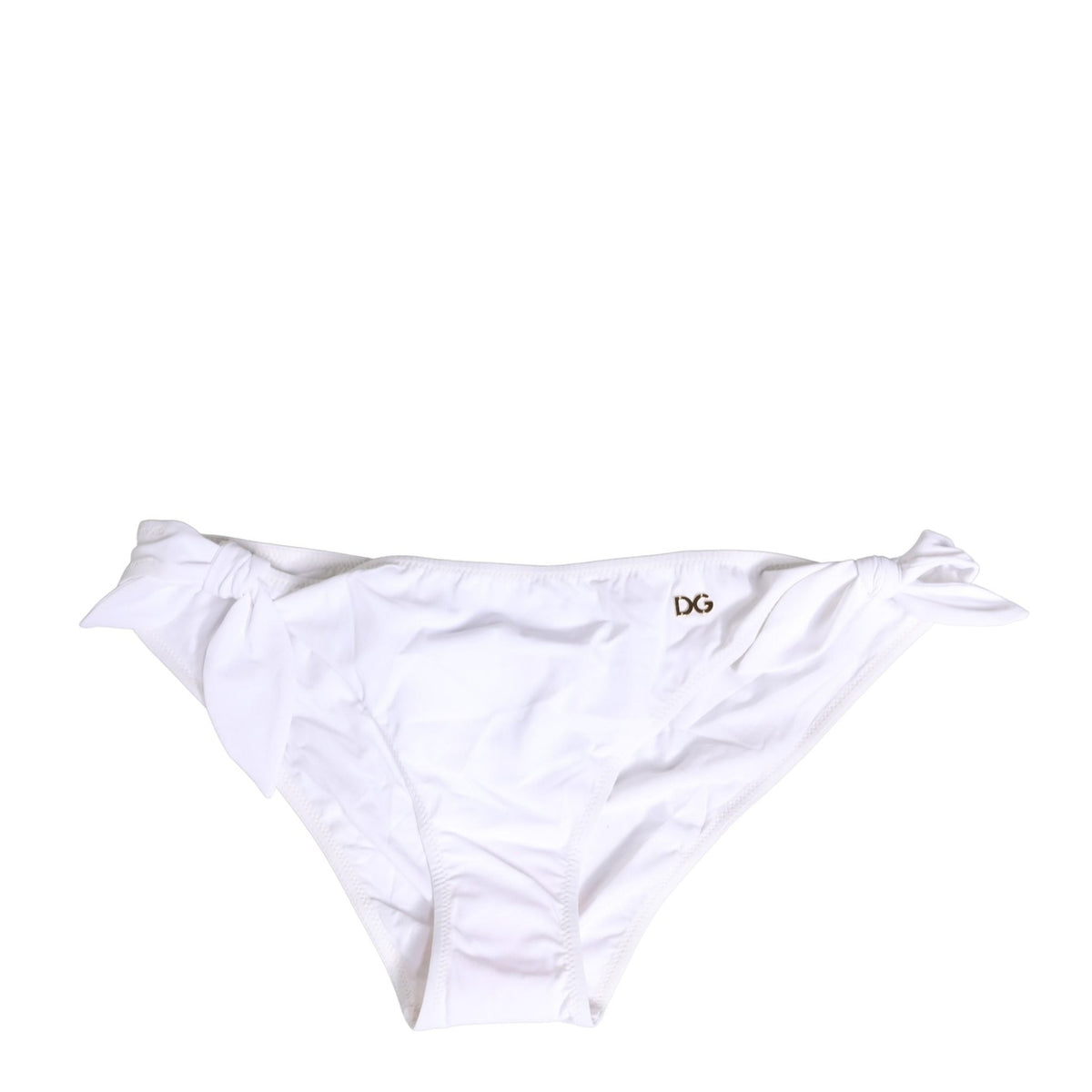Dolce & Gabbana White Nylon DG Logo Plaque Bikini Bottom Swimwear