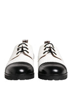 Dolce & Gabbana Black White Leather Derby Shoes