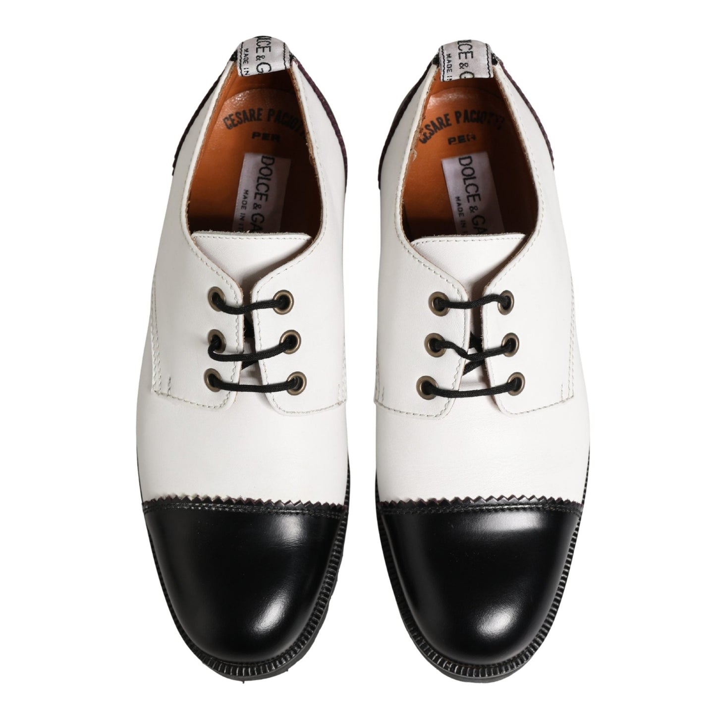 Cesare Paciotti Black White Leather Derby Shoes