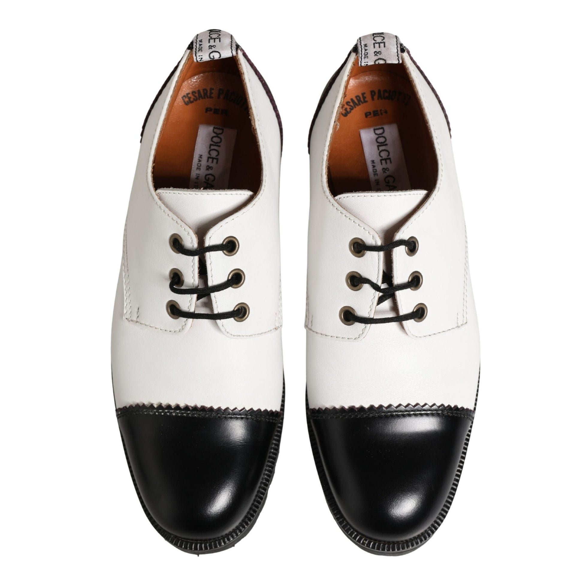 Cesare Paciotti Black White Leather Derby Shoes